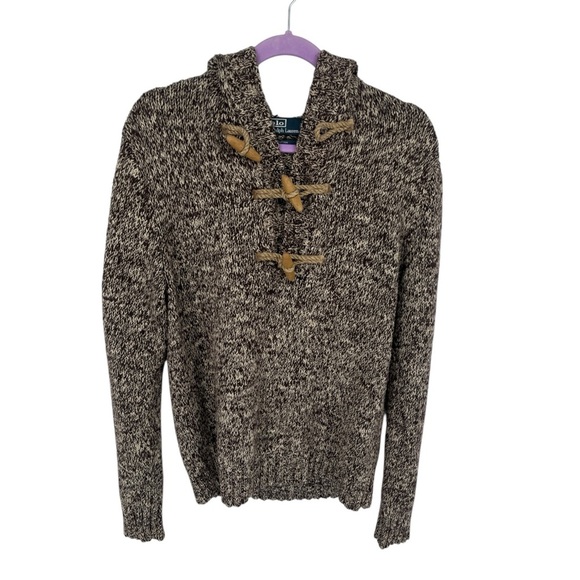 POLO BY RALPH LAUREN Vintage Toggle Button Knit Hoode Brown Chunky Sweater - Picture 3 of 11